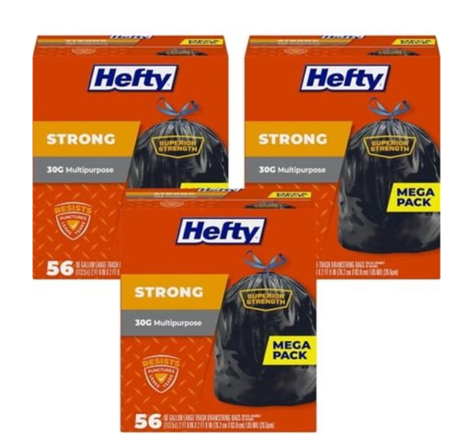 Strong Large Drawstring Trash Bags, Three-Ply, 30 gal