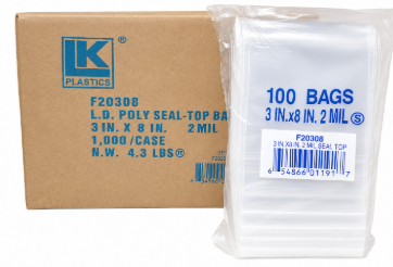 Seal Top Re-closable Bag, 3"x5", 2 mil