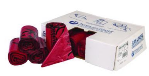 Low Density Can Liners, Biohazard Institutional Infectious, 10 gal, 1.3 mil, Red